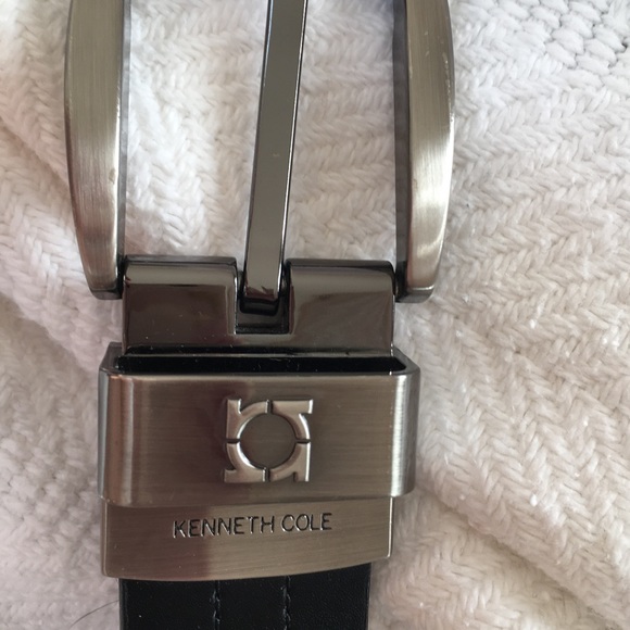 Kenneth Cole, Genuine Leather Belt, Black with Silver Hardware, Size 32 - Picture 7 of 8